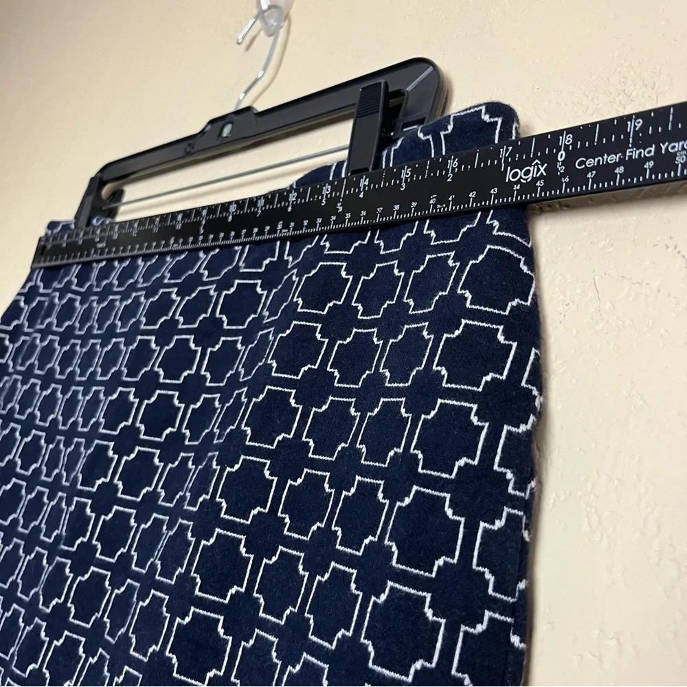 Talbots‎ White Blue Geometric Print Stretch Cotton Mini Skirt, Size 12